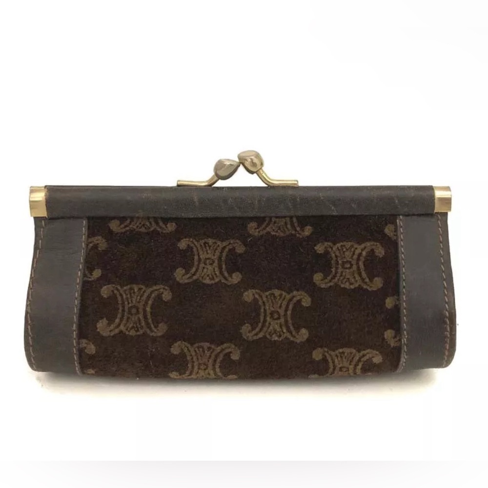 CELINE Macadam Suede Leather Coin Purse Wallet Vintage Triomphe Carriage - Picture 5 of 14